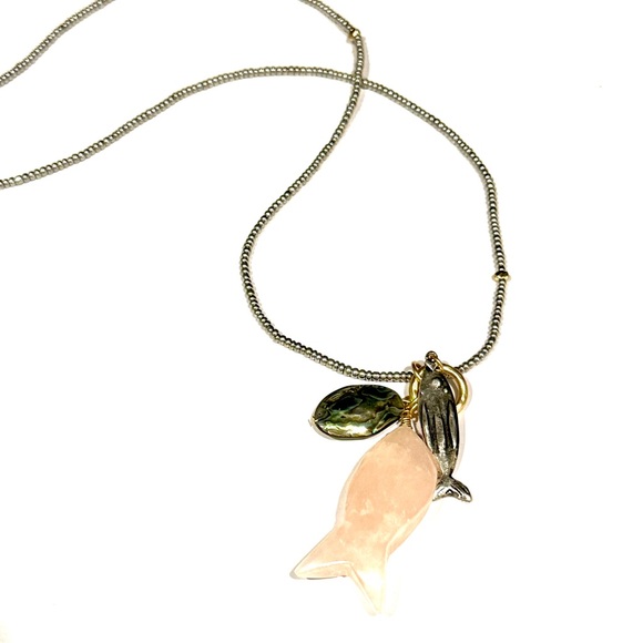 CHICO’S Convertible 2-n-1 Two-Tone Abalone & Fish Beaded Charm Necklace | NWT - Picture 7 of 11